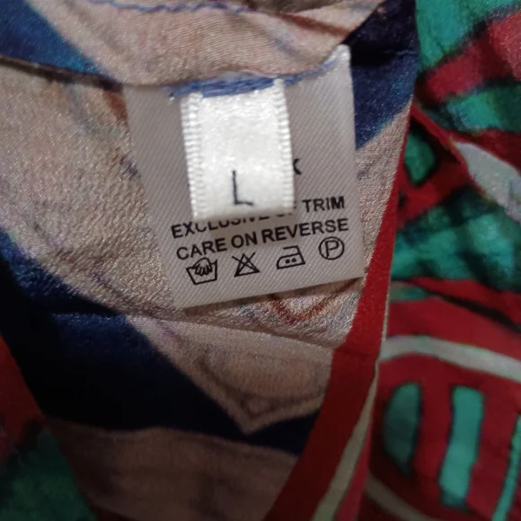 100% Silk Bohemian Geometric Print Tunic in Blue and Red XS - Picture 4 of 6